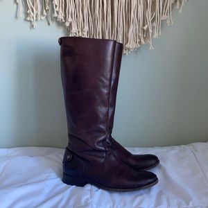 FRYE Dark Brown Melissa Button Back Zip Boot